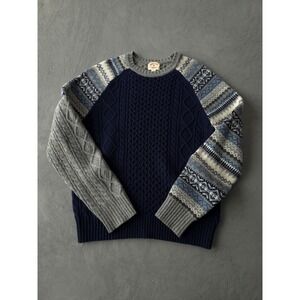 Brooks Brothers Red Fleece Wool Cable Knit Crewneck Sweater Grey Blue L